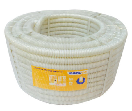 Ống ruột gà luồn dây điện Ø32mm Nanoco FRG32WH, dạng xoắn, màu trắng