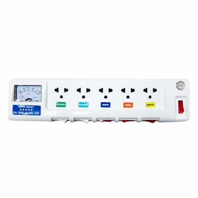 Ổ cắm điện đa năng đồng hồ chữ A LiOA 5OFSSA2.5-3, có 5 ổ đa năng và 5 công tắc riêng biệt, chiều dài 2.5m, công suất 3000W/250V.