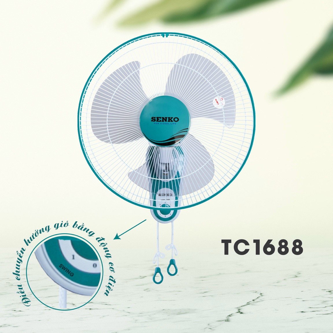 Quạt treo tường  47W Senko TC1688, màu xanh ngọc