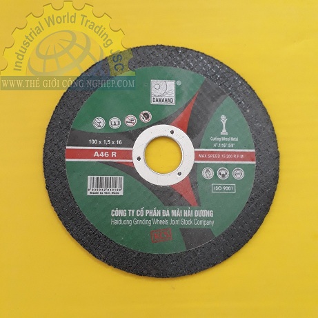Đá cắt kim loại 100, thương hiệu DAMAHAD Hải Dương, màu đen, kích thước 100x1.5x16mm, đóng gói 50 viên/hộp