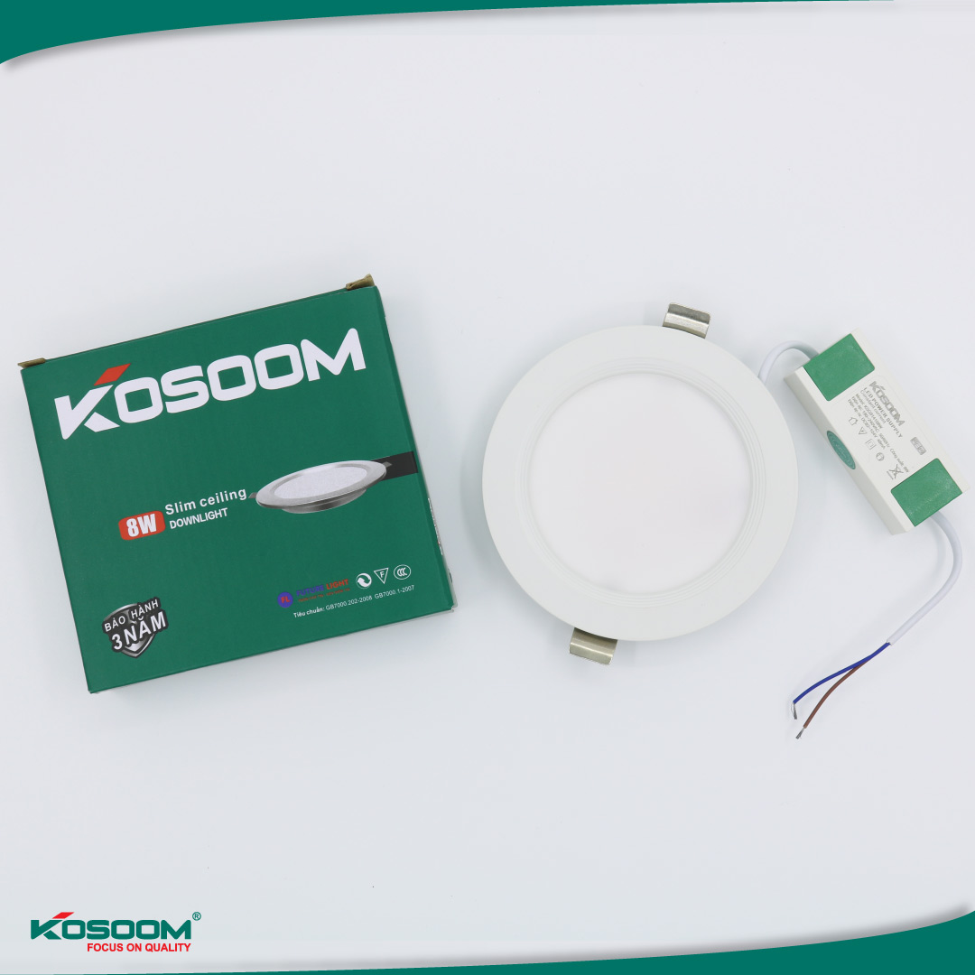 Đèn led âm trần siêu mỏng viền trắng 8W, Ø90-105, kích thước D120*H20, Kosoom DL-KS-SMT-8, ánh sáng vàng