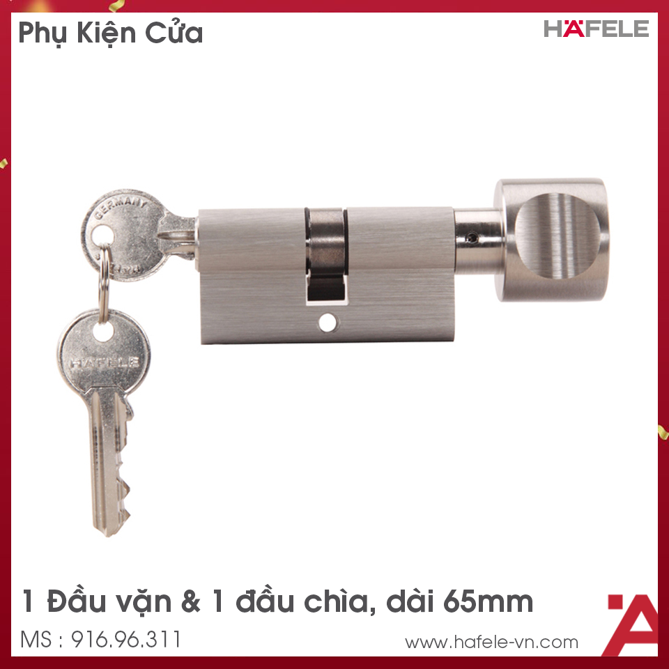 Ruột Khóa 1 Đầu Vặn 1 Đầu Chìa 65mm Hafele 916.96.311