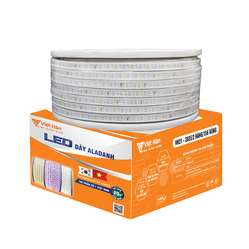 Led dây Aladanh Việt Hàn 7-7.5w/m VH21N 2835/2 hàng/156 bóng, điện áp AC220V, ánh sáng đỏ