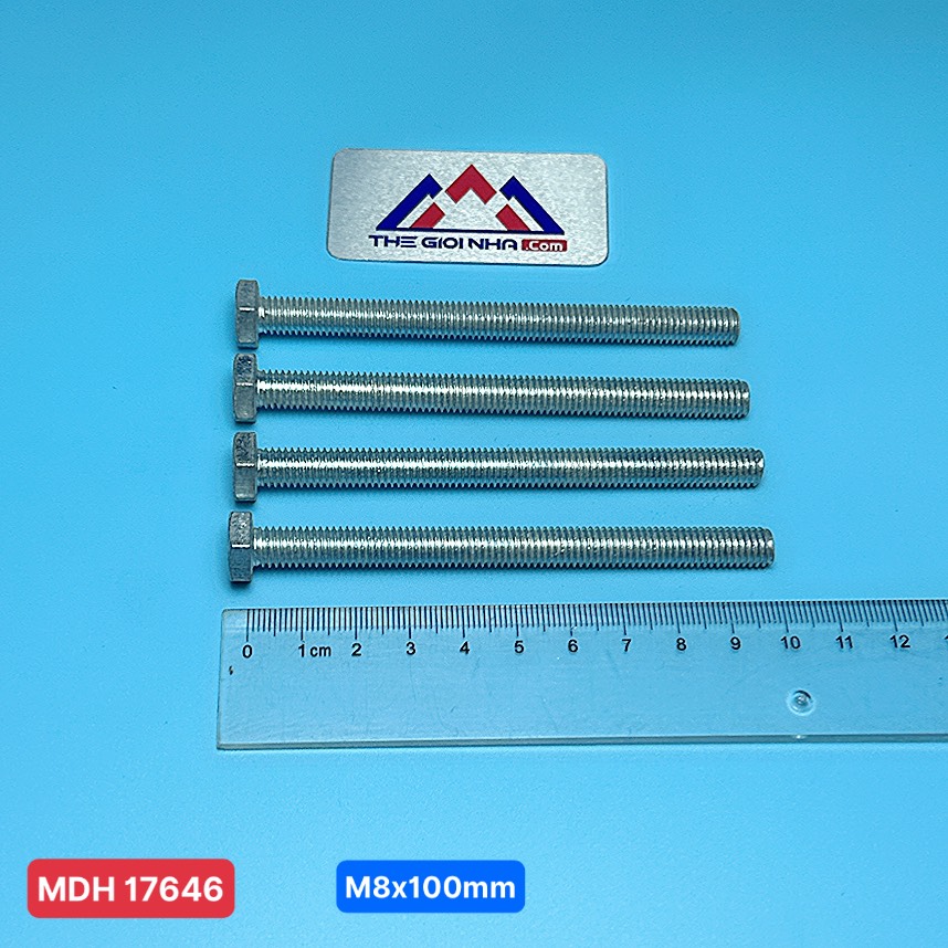 Bu Lông Đầu Lục Giác Ngoài Ren Suốt M8x100mm Thép Mạ, Gói 100g