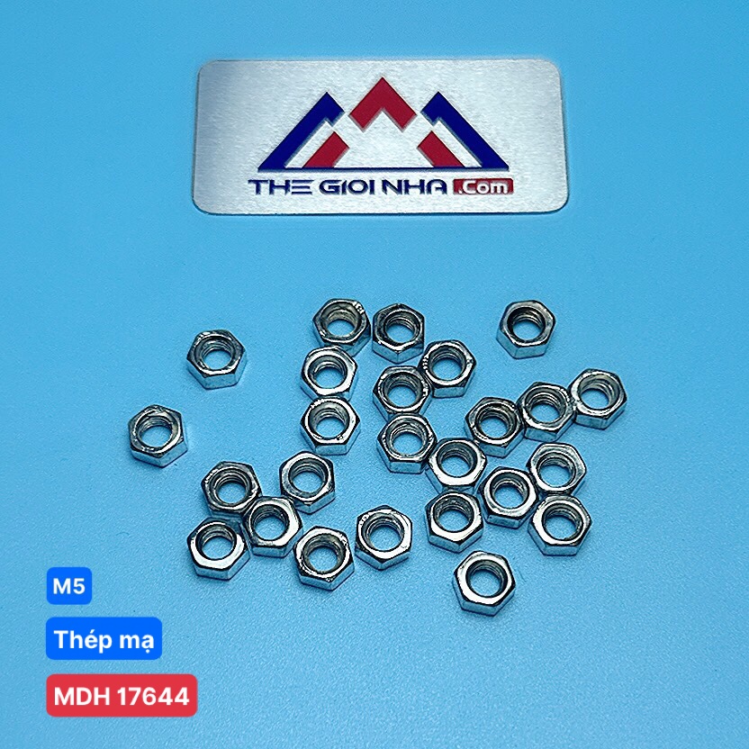 Đai Ốc (Con Tán) Đầu Lục Giác M5 Thép Mạ, Gói 100gram (~100 con)