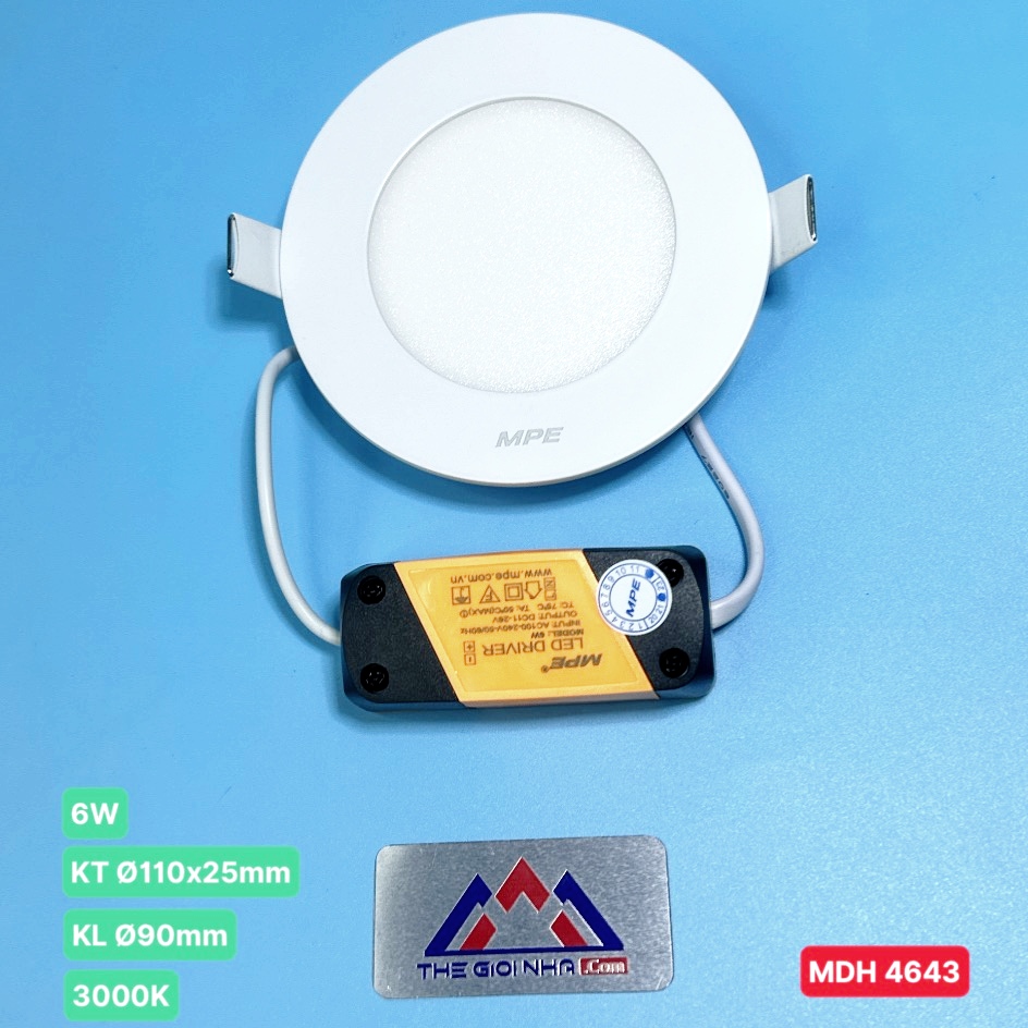 Đèn LED Panel Âm Trần Tròn 6W MPE RPL-6SV – Ánh Sáng Vàng, Khoét Lỗ Ø90mm