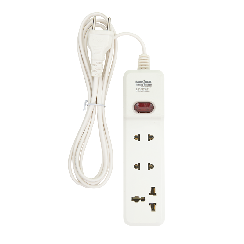 Ổ cắm lõi sứ chống cháy Sopoka 3M1-3, dây 2.5m