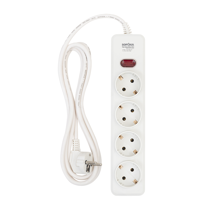 Ổ cắm tiêu chuẩn Châu Âu Sopoka 4N2-5, dây dài 4.5m