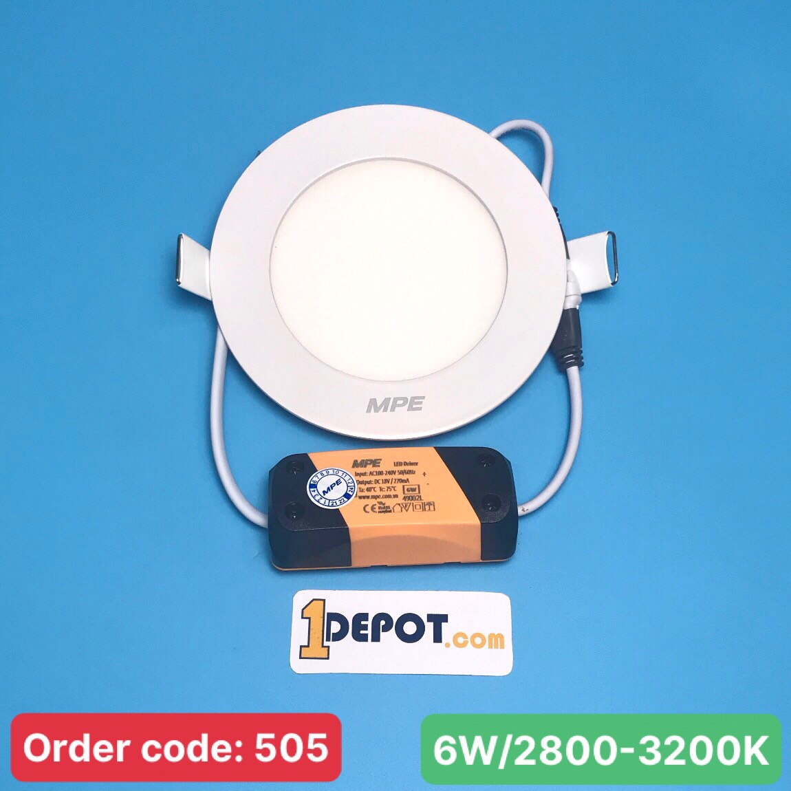 Đèn LED Panel Âm Trần Tròn 6W MPE RPL-6V – Ánh Sáng Vàng, Khoét Lỗ Ø105mm