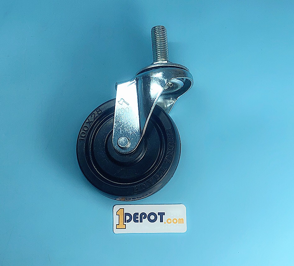 Bánh xe đẩy cao su đặc Phong Thạnh B100R10 kích thước 100x28mm, cọc vít M16X40, không khóa