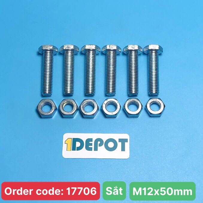 Bu lông + Đai ốc M12x50 ren suốt