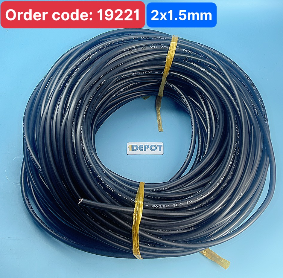 Cáp điện lực hạ thế ruột đồng 2 lõi cvv 2x1.5mm màu đen Cadivi, cách điện pvc, vỏ pvc, giá tính theo mét