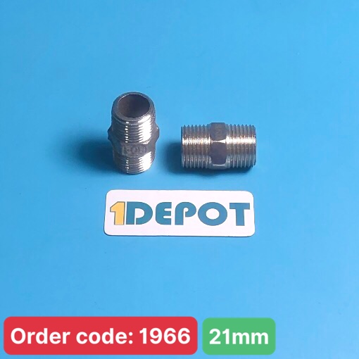 Nối 2 ren ngoài 21/21, chất liệu Inox 304