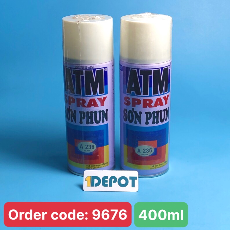 Sơn xịt atm spray A236 màu xám trắng 400ml (dolphin), 12 chai/ 1 thùng