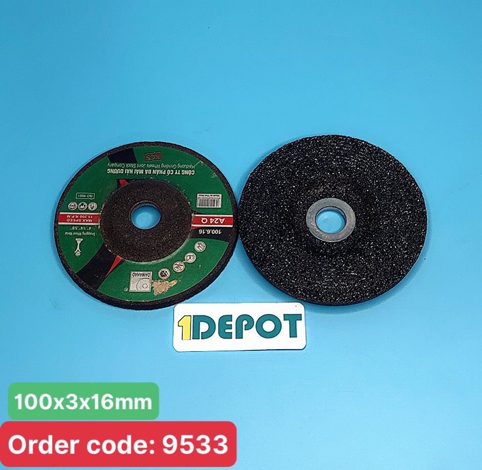 Đá mài kim loại bavia 100, thương hiệu DAMAHAD Hải Dương, kích thước 100x3x16mm, màu đen/xanh, đóng gói 50 viên 1 hộp