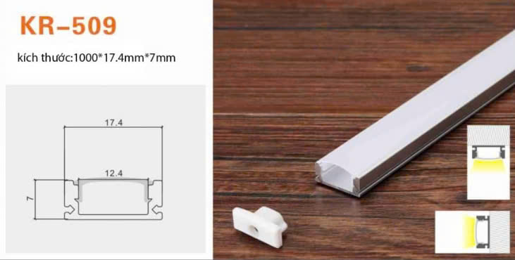 Thanh nhôm định hình led 509 1000*17.4*7mm