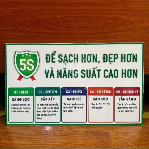 Biển báo 5s mica dán decal , kích thước 42 x 60cm, thiết kế theo yêu cầu