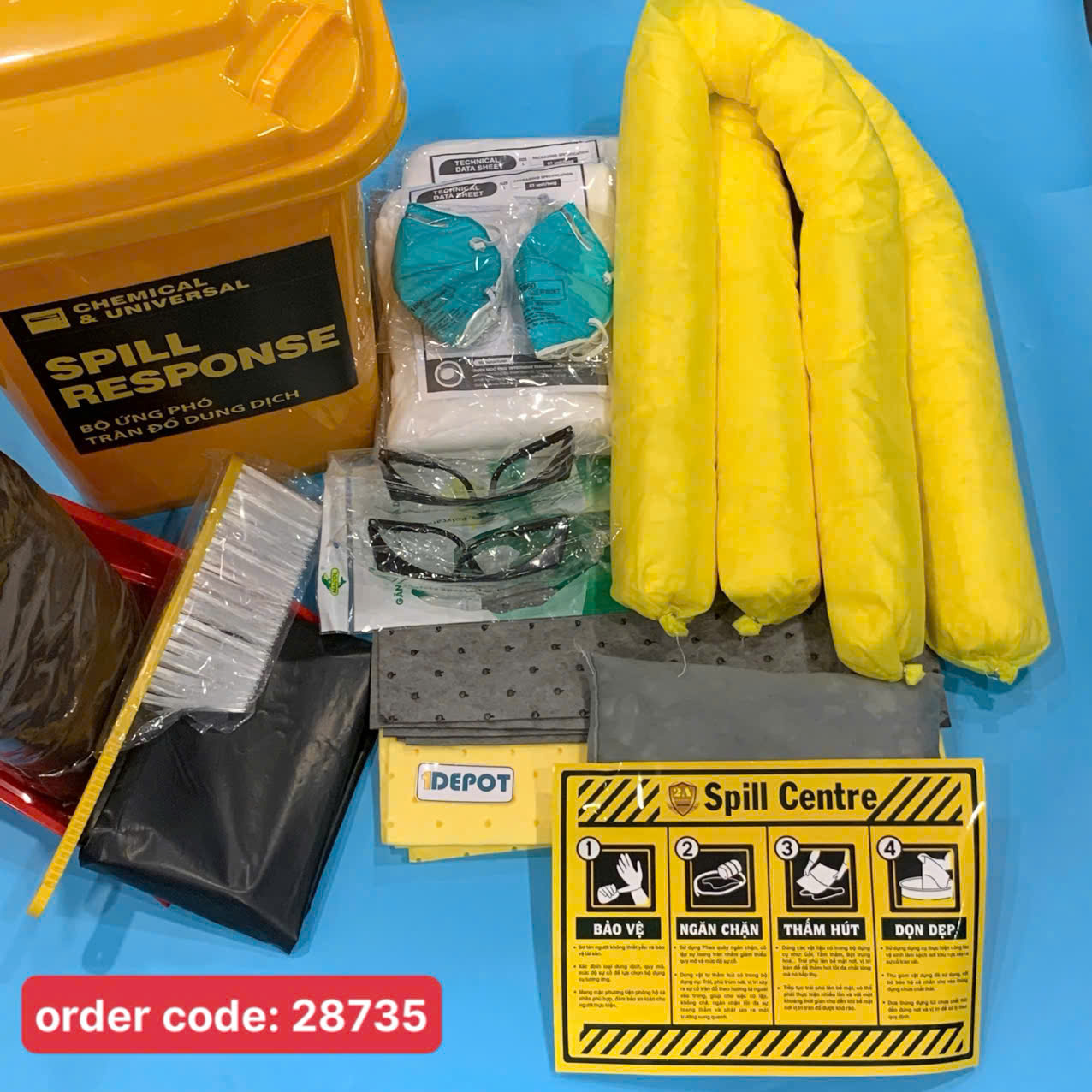 Bộ dụng cụ xử lý hóa chất tràn đổ Spill Kit 40L (gồm 12 vật tư)
