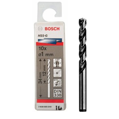 Mũi khoan sắt, thép HSS-G Bocsh 2608595049, đường kính 1mm , 1 hộp/10 mũi