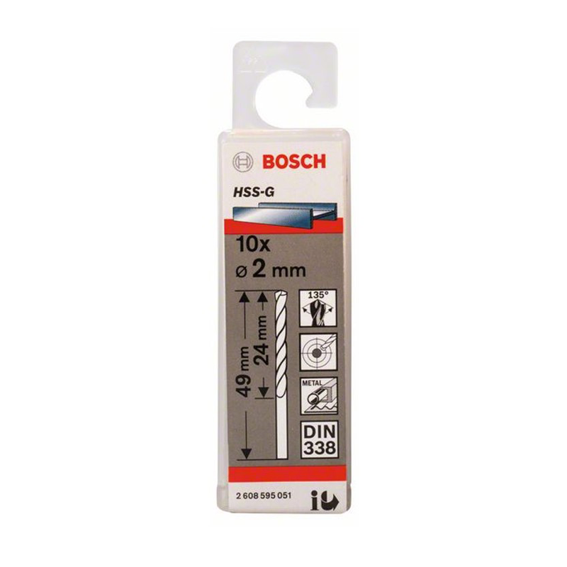 Mũi khoan sắt, thép HSS-G Bocsh 2608595051, đường kính 2mm , 1 hộp/10 mũi