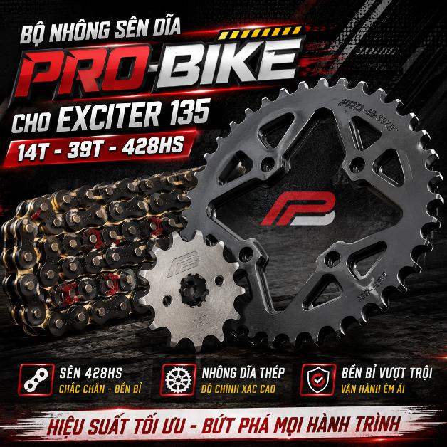 Bộ nhông sên dĩa Pro-Bike cho Exciter 135 14T - 39T - 428HS (sên tán đúc) 060036