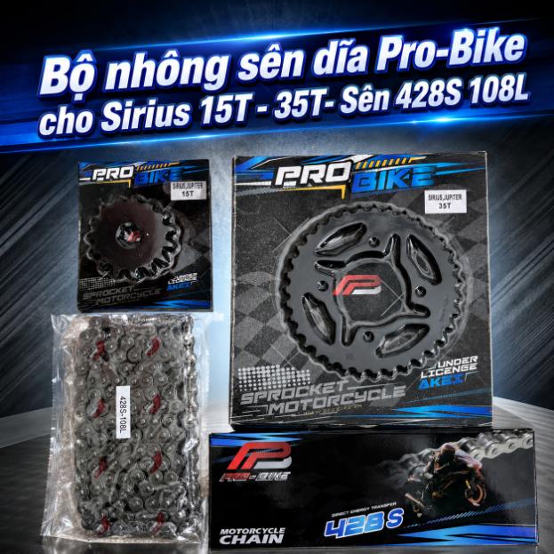 Bộ nhông sên dĩa Pro-Bike cho Sirius 15T - 35T - Sên 428S 108L (sên tán đúc)  060035