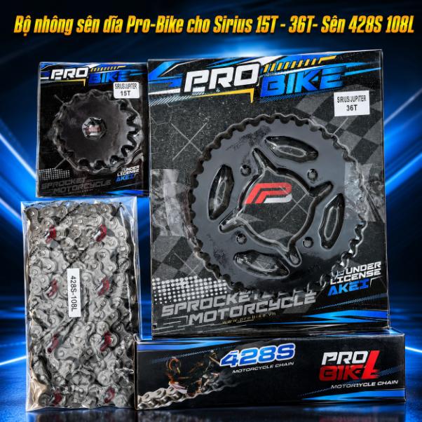 Bộ nhông sên dĩa Pro-Bike cho Sirius 15T - 36T - Sên 428S 108L 060032 (sên tán đúc)