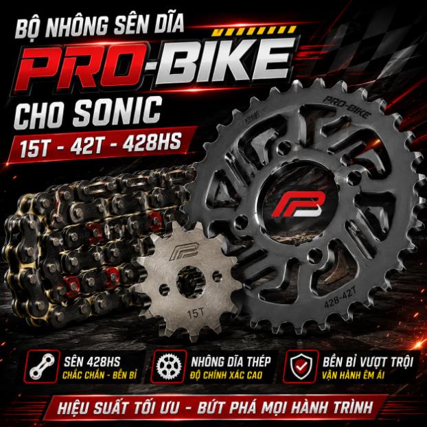 Bộ nhông sên dĩa Pro-Bike cho Sonic 15T - 42T - 428HS (sên tán đúc) 060037