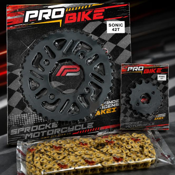 Bộ nhông sên dĩa Pro-Bike cho Sonic sên vàng (42T) 060025