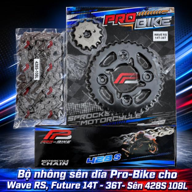 Bộ nhông sên dĩa Pro-Bike cho Wave RS, Future 14T - 36T - Sên 428S 108L (sên tán đúc)  060033