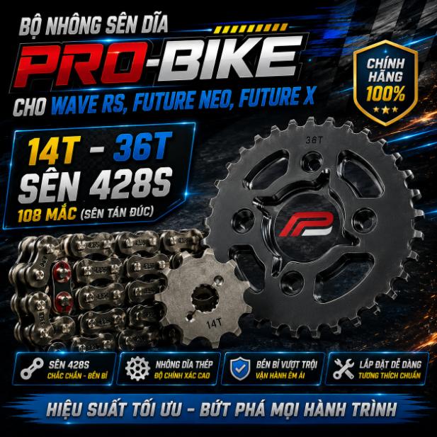 Bộ nhông sên dĩa Pro-Bike cho Wave RS, Future Neo, Future X 060022