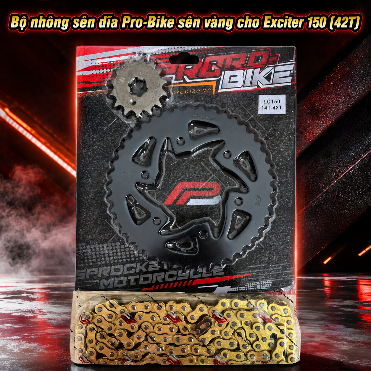 Bộ nhông sên dĩa Pro-Bike sên vàng cho Exciter 150 (42T) 060016