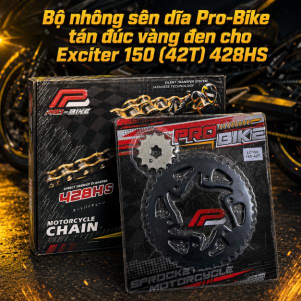 Bộ nhông sên dĩa Pro-Bike tán đúc vàng đen cho Exciter 150 (42T) 428HS 060028