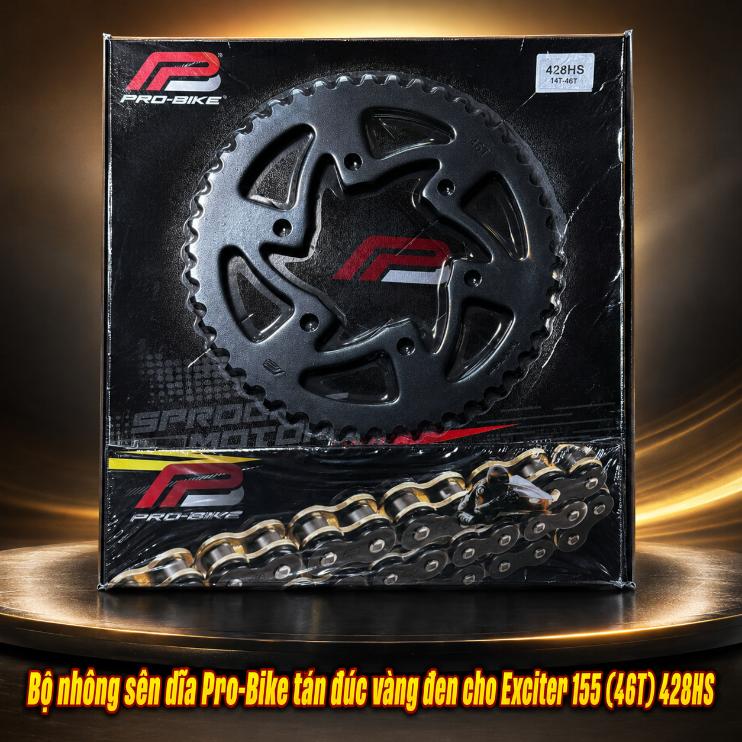 Bộ nhông sên dĩa Pro-Bike tán đúc vàng đen cho Exciter 155 (46T) 428HS  060029