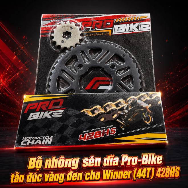 Bộ nhông sên dĩa Pro-Bike tán đúc vàng đen cho Winner (44T) 428HS 060027