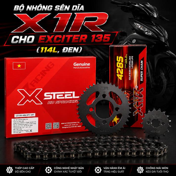 Bộ nhông sên dĩa X1R cho Exciter 135 (114L, Đen) 070916