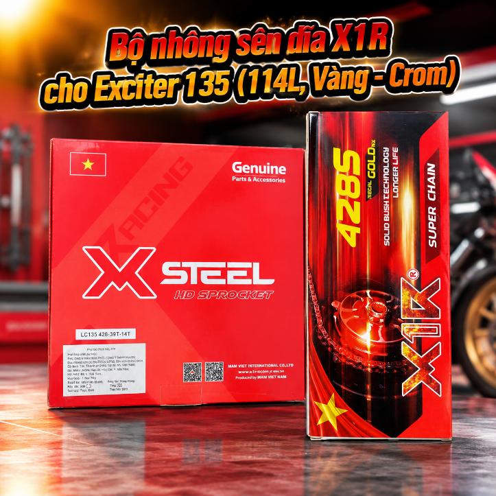 Bộ nhông sên dĩa X1R cho Exciter 135 (114L, Vàng - CROME) 070917