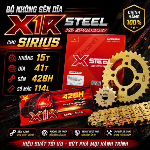 Bộ nhông sên dĩa X1R cho Sirius (114L, Vàng) 070941
