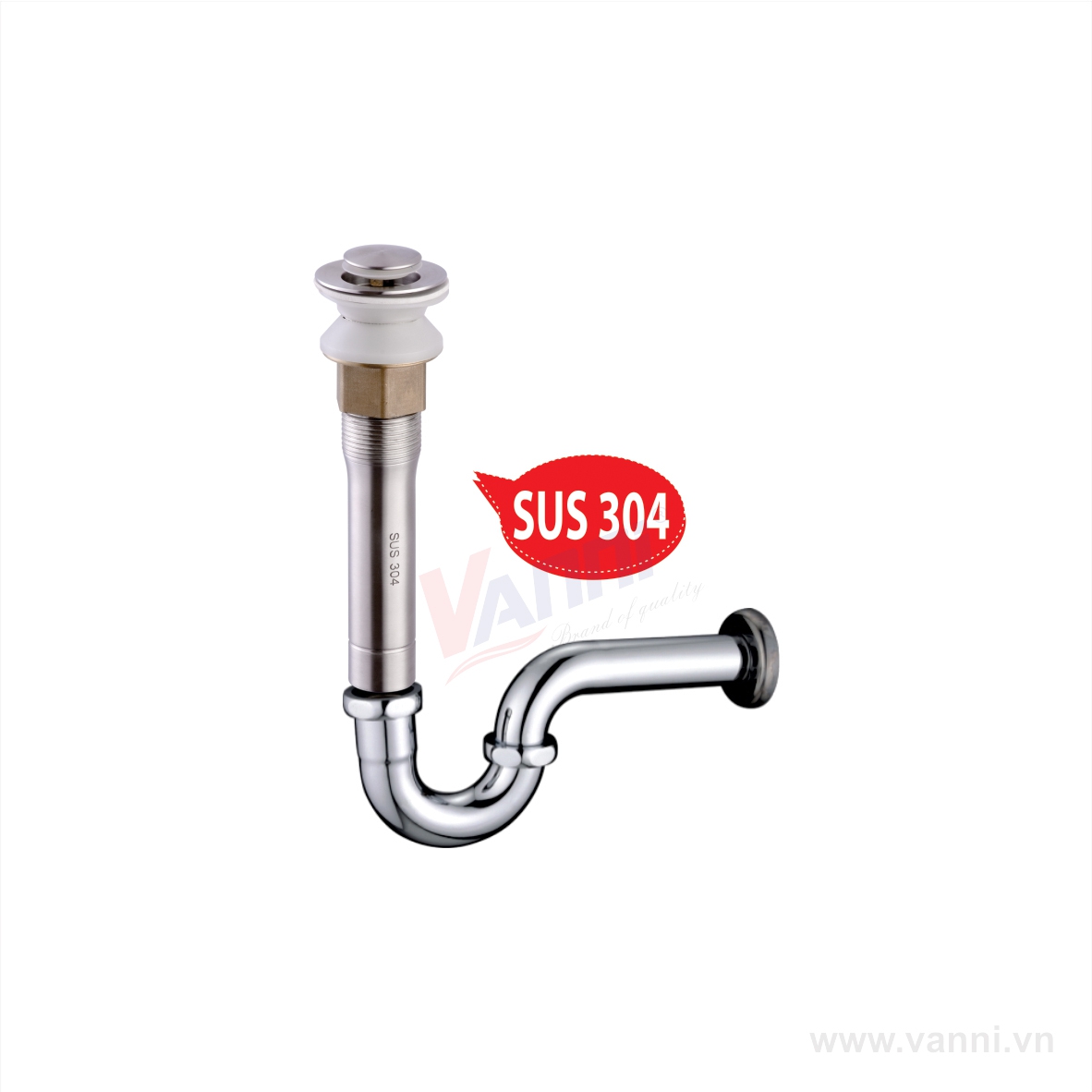 Bộ xả nhấn lavabo inox 304 Vanni VN-097, bền đẹp, chống rò rỉ