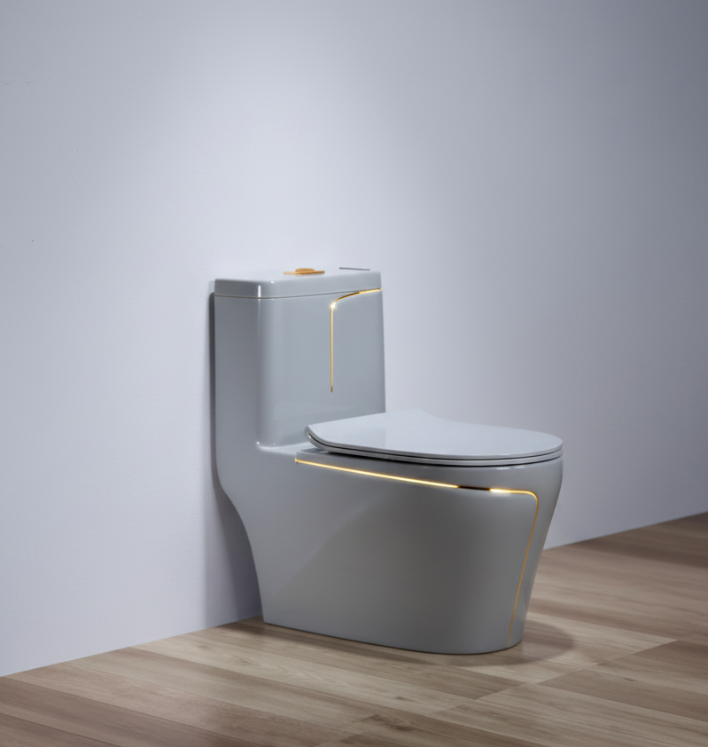 Bồn cầu liền khối Luco R45C xám sọc vàng, men sứ cao cấp, sang trọng