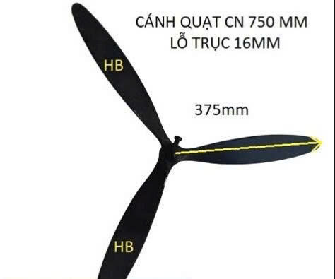 Cánh quạt công nghiệp 750mm lỗ trục 16mm, chất liệu nhôm