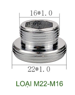 Đầu chuyển đổi inox 304, ren ngoài M22-M16