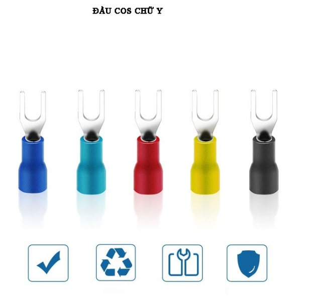 Đầu cos chữ Y bọc nhựa màu xanh dương SV2-4, tiết diện dây 1.5~2.5 mm2, đô rộng càng 4mm