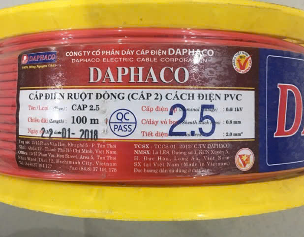 Dây điện đơn CV 2.5 Daphaco màu xanh , 100m/cuộn