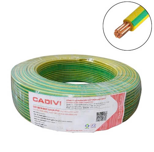 Dây tiếp đất, dây ter Cadivi CV 10 màu vàng xanh, cuộn 100m
