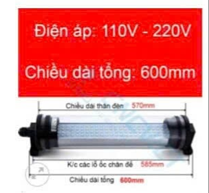 Đèn led ống tròn chống nước dùng cho máy CNC, dài 600mm, công suất 21.6W, điện áp 220V