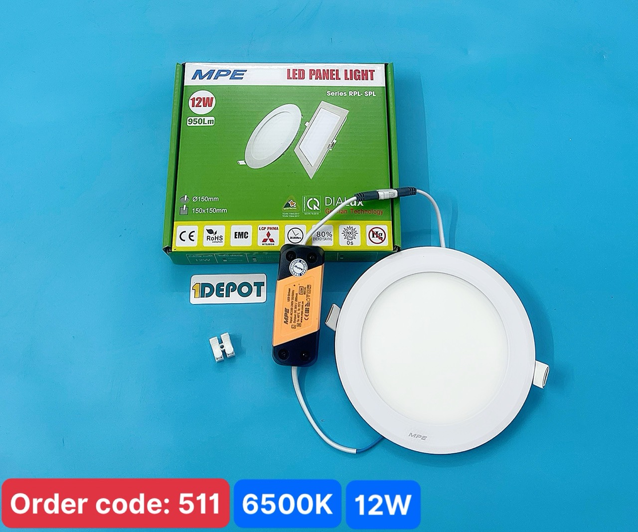 Đèn LED Panel Âm Trần Tròn 12W MPE RPL-12T – Ánh Sáng Trắng, Khoét Lỗ Ø150mm