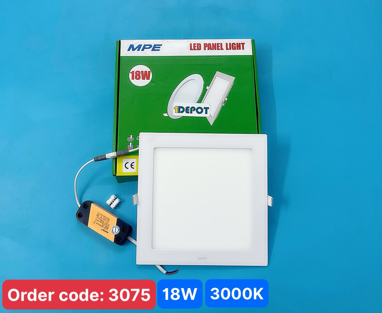 Đèn led panel âm trần vuông 18w MPE SPL-18V, ánh sáng vàng, KT 225×225x22mm, đục lỗ 205x205 mm