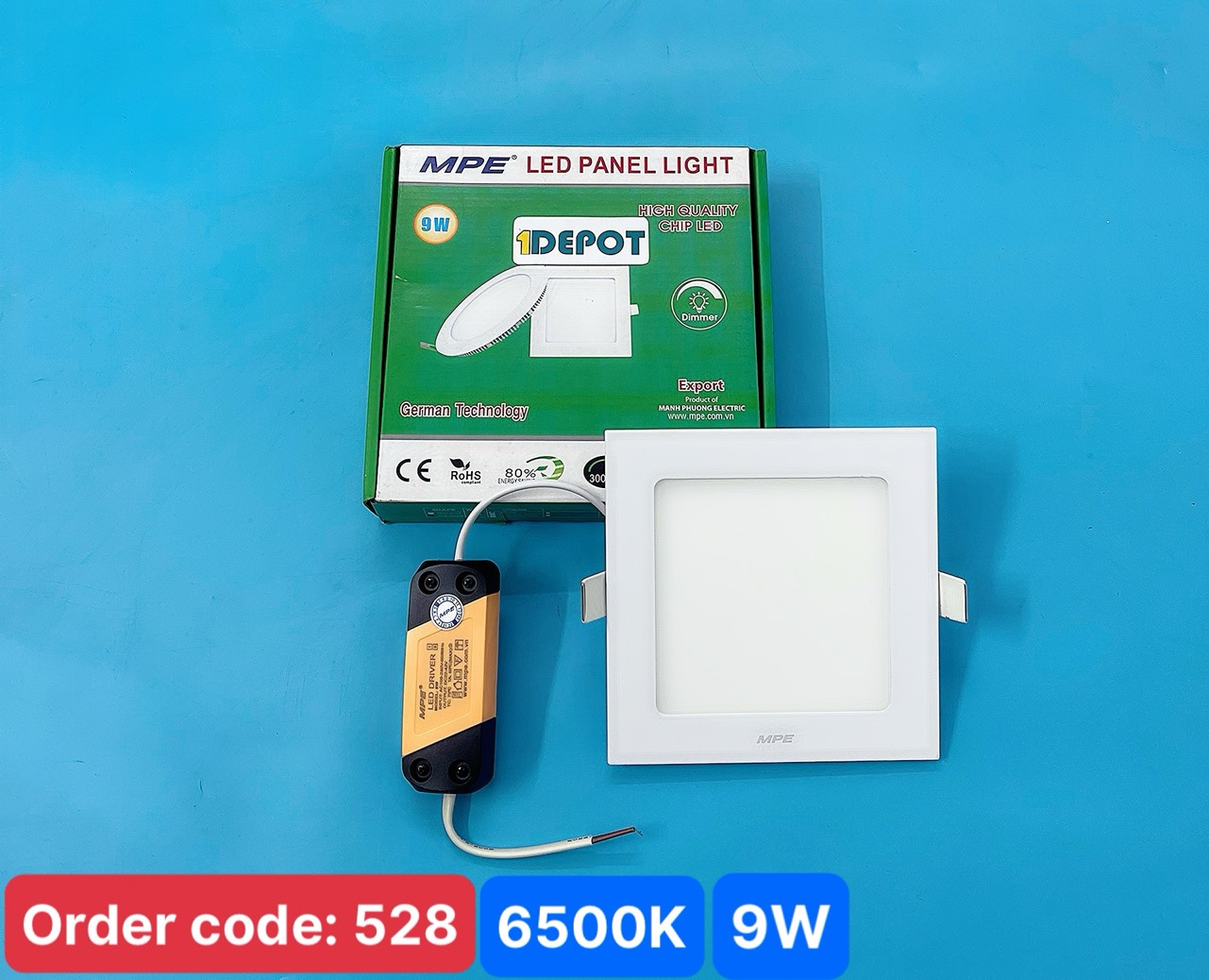 Đèn Led panel âm trần vuông 9W MPE SPL-9T ánh sáng trắng, KT 147x147x22 mm, đục lỗ 130x130 mm