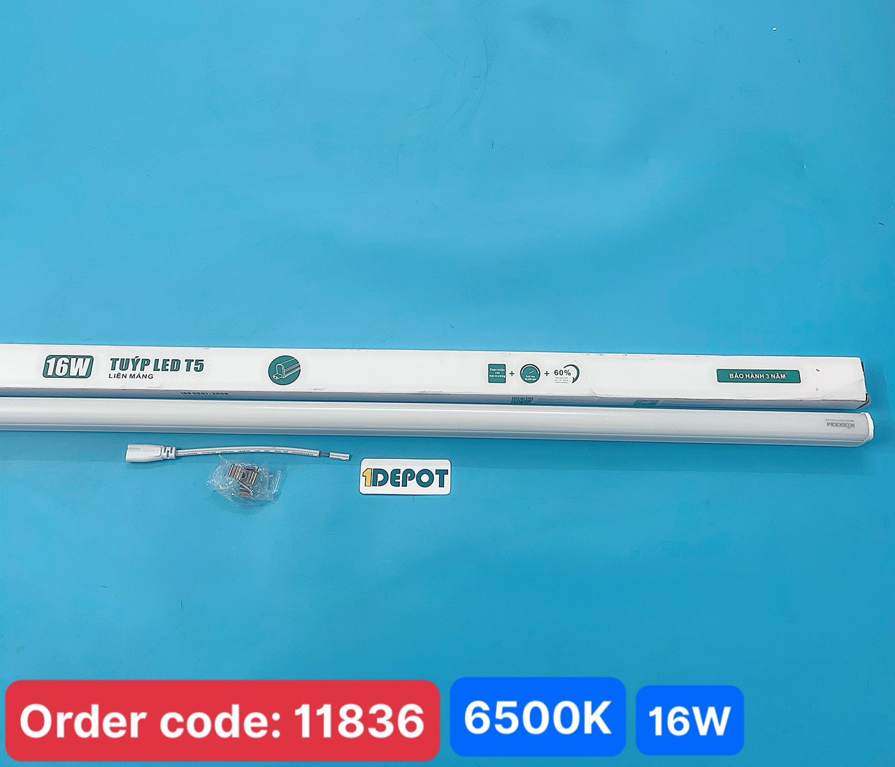Đèn led tube Kosoom T5 16W, thân nhựa dài 1m1, ánh sáng trắng